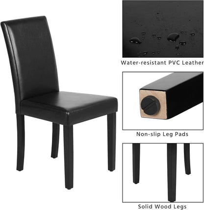 Dining Chair Set Of 4 PU Leather Upholstered Chairs With Solid Wood Legs Black