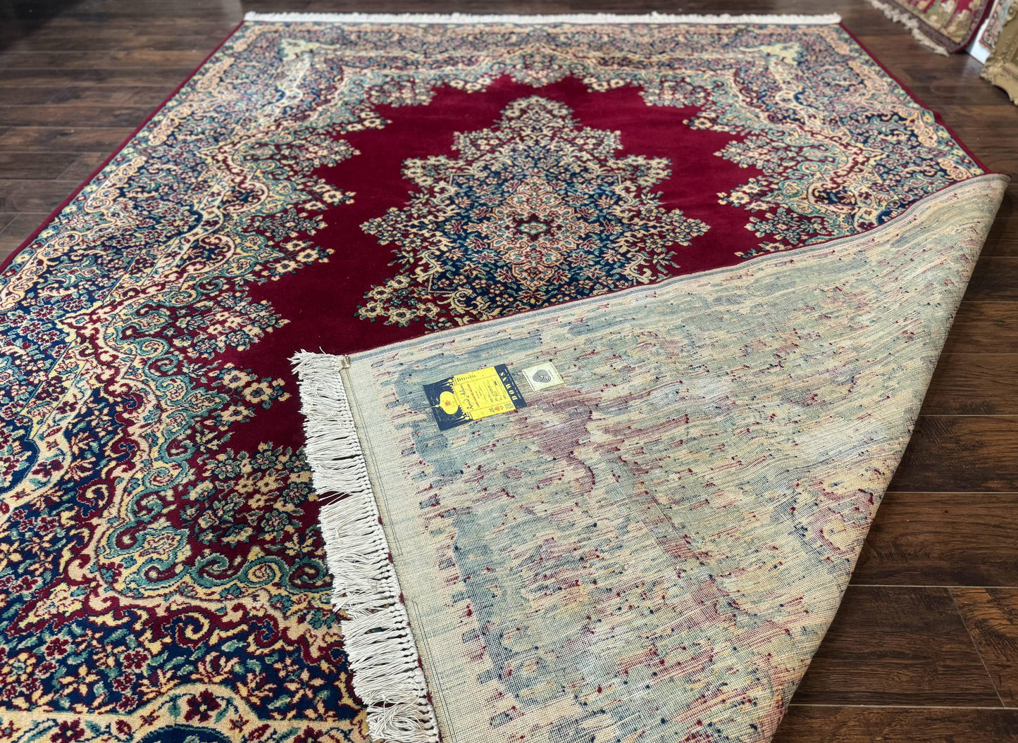 Power Loomed Persian Oriental Rug 9x12, Vintage Wool Pile, Kirman Design
