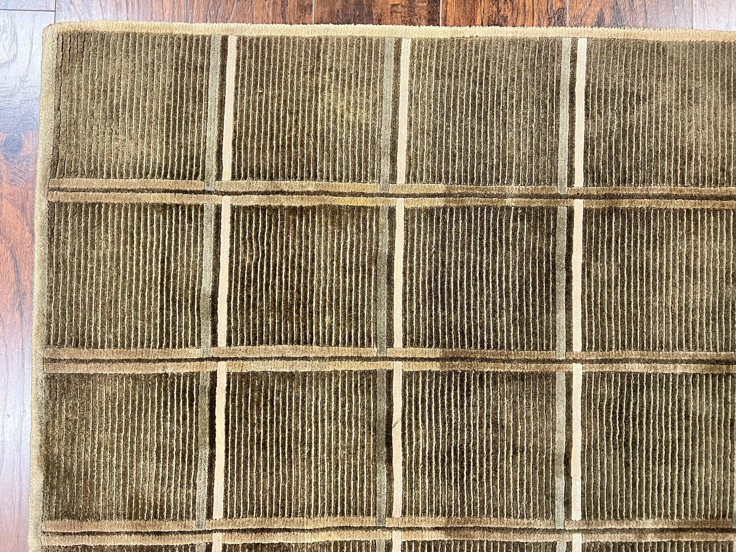 Tibetan Rug 4x6, Green Wool Handmade Area Rug 4 x 6, Panel Design, Modern Contemporary