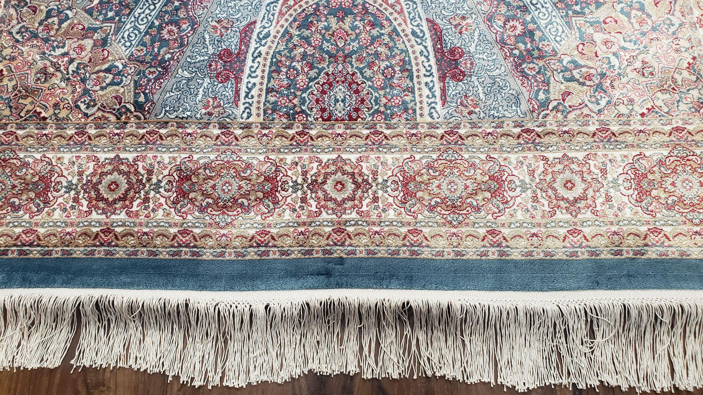 4x6 Silk Carpet, Light Blue & Beige Oriental Rug 4 x 6ft, Traditional Design Medallion All Over, Bamboo Silk, Super Fine, High Quality, Soft