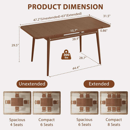 Walnut Telescoping Solid Dining Table With Extension