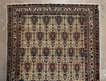 Antique Persian Afshar Rug 5x7, Wool Hand Knotted Oriental Carpet 5 x 7 ft, Repeated Motif Allover, Cream and Maroon, Tribal Rug, Medium Sized Rug,  Zil-i-Sultan Design