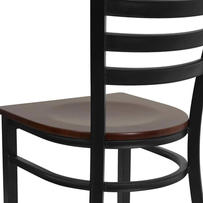 2 Pack Hercules Series Black Ladder Back Metal Dining Chair With Mahogany Seat For Restaurants