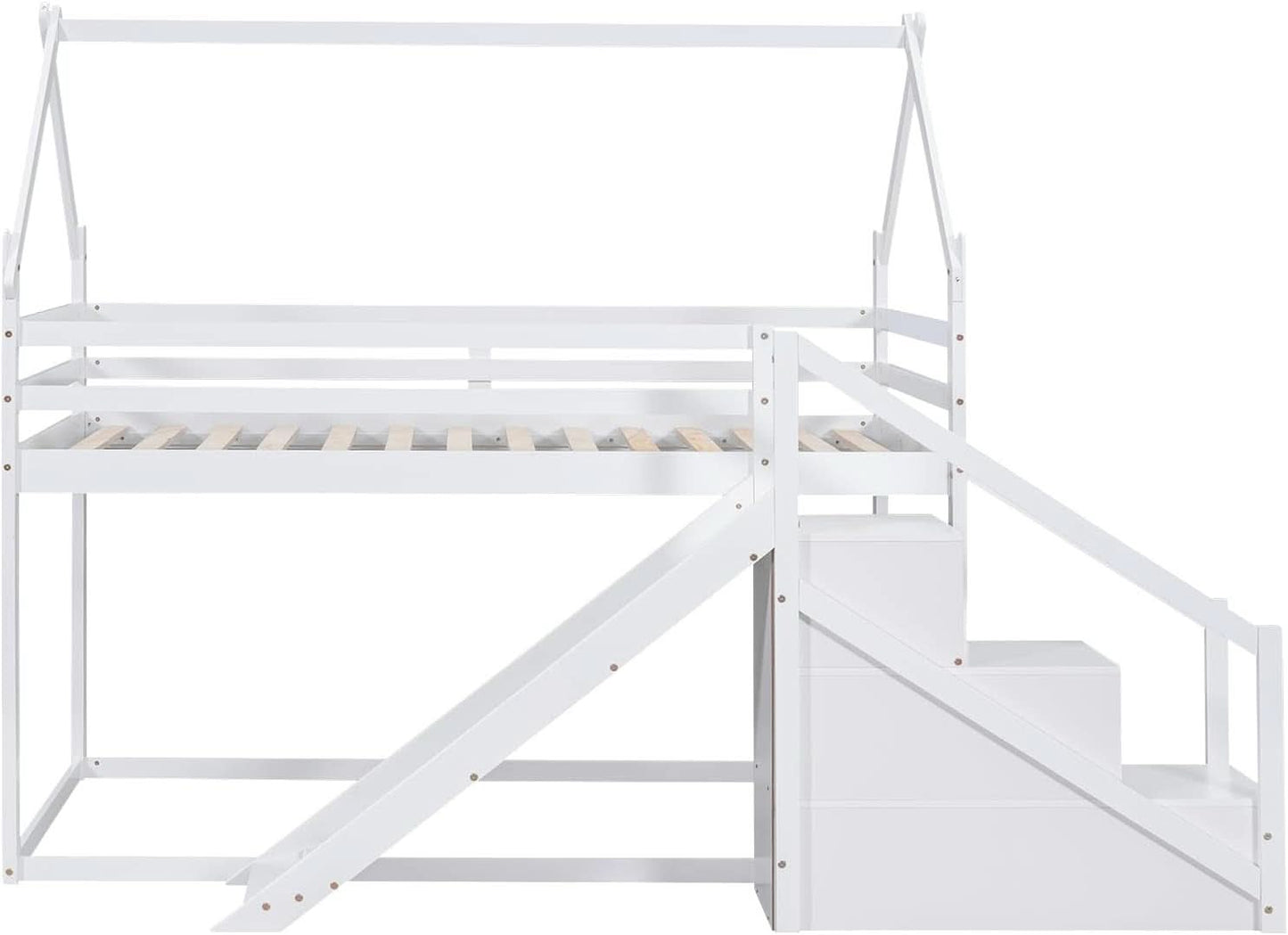 White House Twin Over Twin Bunk Bed With Slide And Stairs