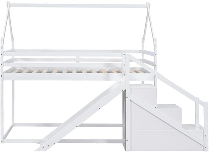 White House Twin Over Twin Bunk Bed With Slide And Stairs