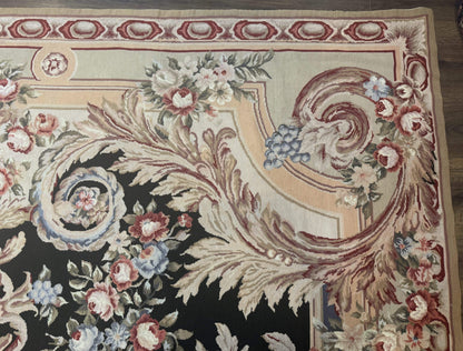 Wonderful Needlepoint Rug 10x14, Large Aubusson Carpet, Floral, Elegant, European Design