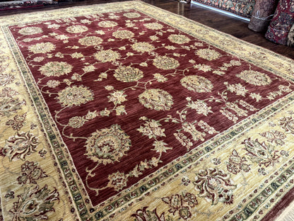 Traditional Wool Oriental Rug 9x13, Large Power Loomed Carpet, Burgundy