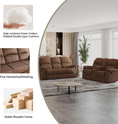 Manual Recliner Sofa Set In Brown Microfiber 3 Piece