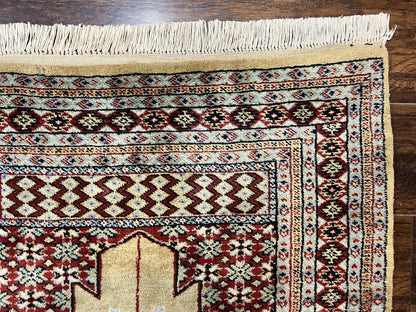 Bokhara Prayer Rug 3x5, Pakistani Turkoman Carpet, Tan, Handmade Vintage Wool Carpet