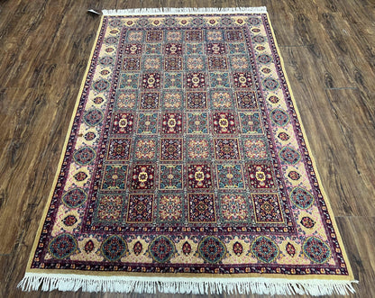 Indo Persian Silk Rug 4x6, Panel Design, Small Flowers, Hand Knotted, Fine Weave, Oriental Carpet 4 x 6, Vintage Area Rug, Beautiful Rug