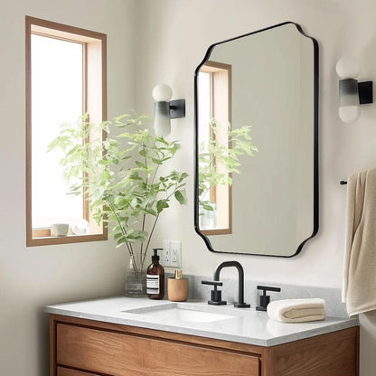 Black 22x30 Inch Scalloped Bathroom Mirror Stainless Frame