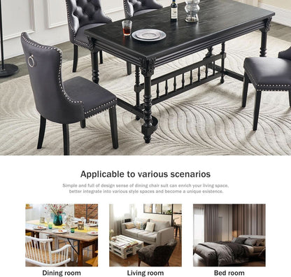 Leather Dining Chairs Set Of 4 Wingback Upholstered With Nailhead Trim Black