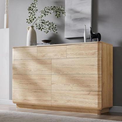 Contemporary 52 Inch Wide Nine Drawer Dresser Oak Finish