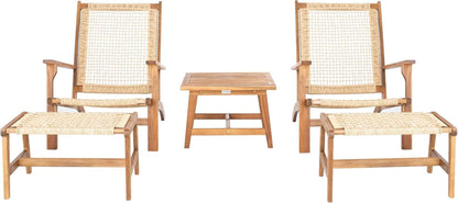 Outdoor Acacia Wood Woven Rattan 5 Piece Patio Set