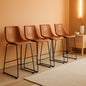 26 Inch Counter Height Bar Stools Set Of 4 With Back Brown Faux Leather And Metal Legs