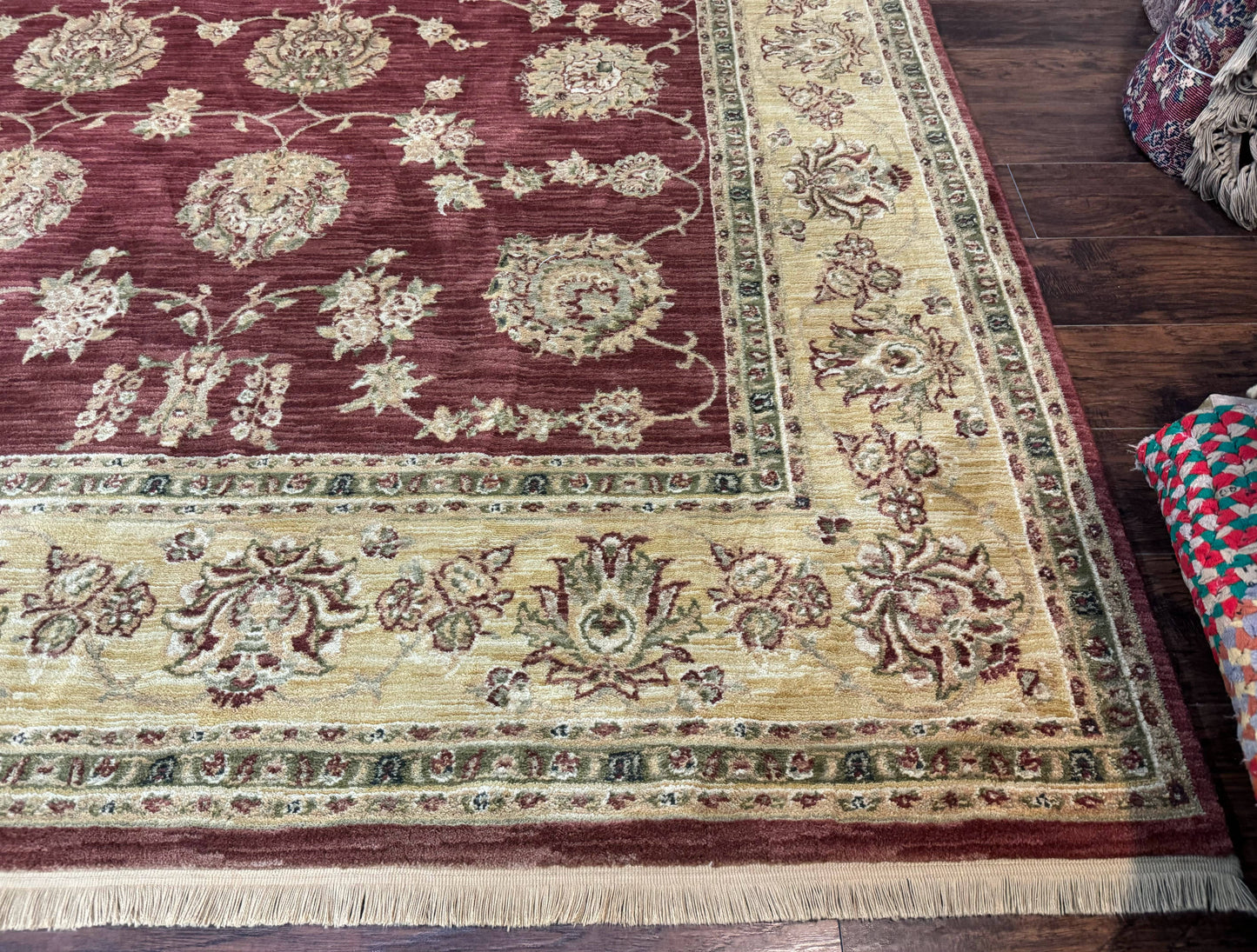 Traditional Wool Oriental Rug 9x13, Large Power Loomed Carpet, Burgundy
