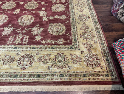 Traditional Wool Oriental Rug 9x13, Large Power Loomed Carpet, Burgundy