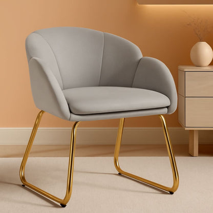 Gray Velvet Flower Shape Vanity Chair With Gold Metal Legs