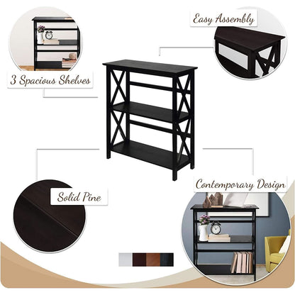 Montego 3 Shelf Bookcase White Modern X Design Storage