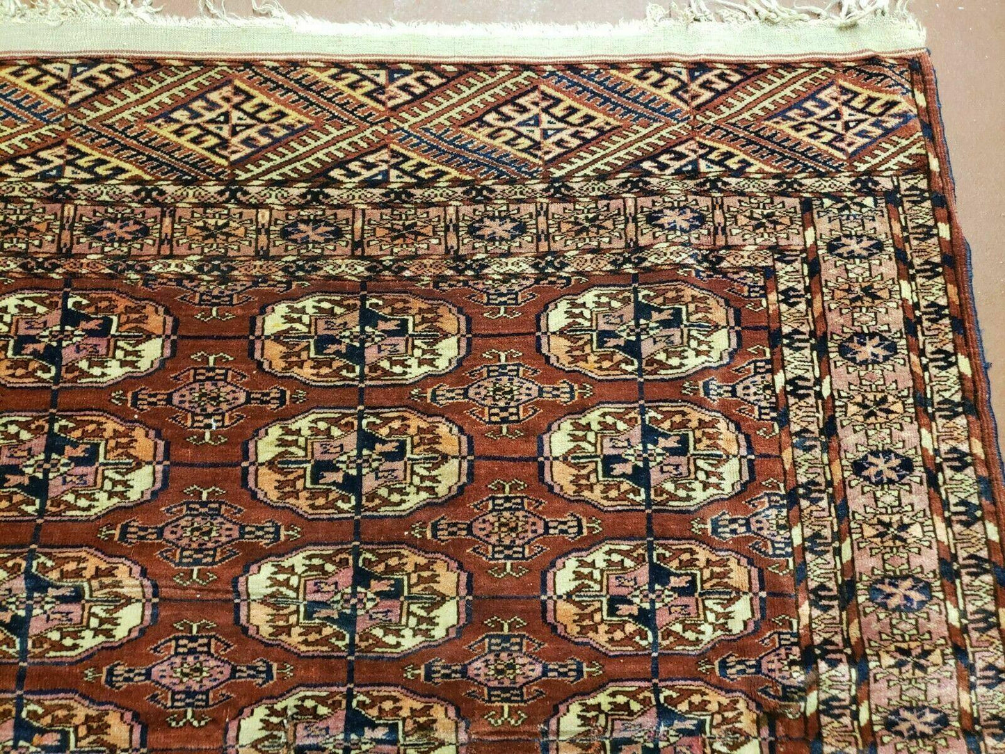 4' X 4' Antique Handmade Turkoman Bokhara Balouch Woven Wool Rug Brick Red Nice