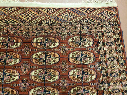 4' X 4' Antique Handmade Turkoman Bokhara Balouch Woven Wool Rug Brick Red Nice