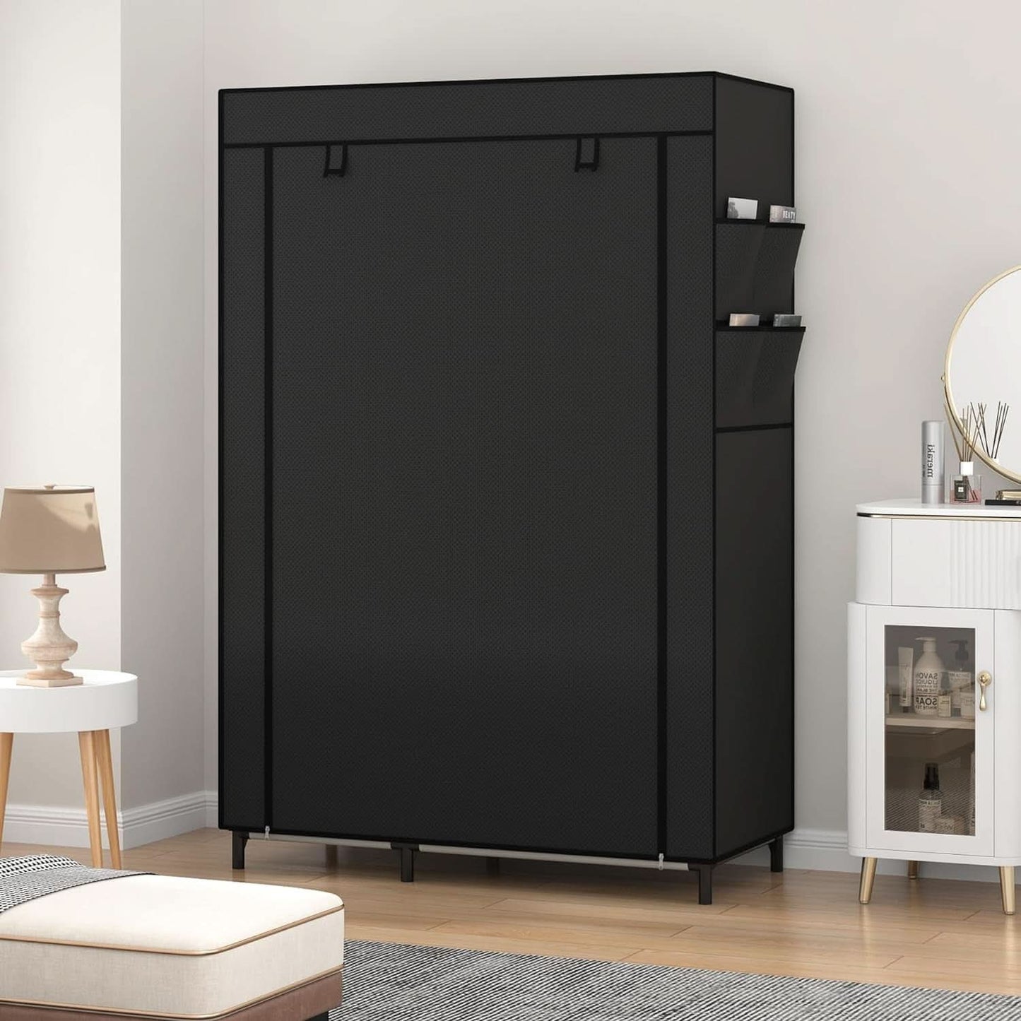 Portable Closet Organizer Black With 6 Shelves And Rod