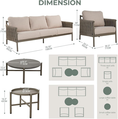 Modern 5-Piece Outdoor Sofa Set with Waterproof Cushions