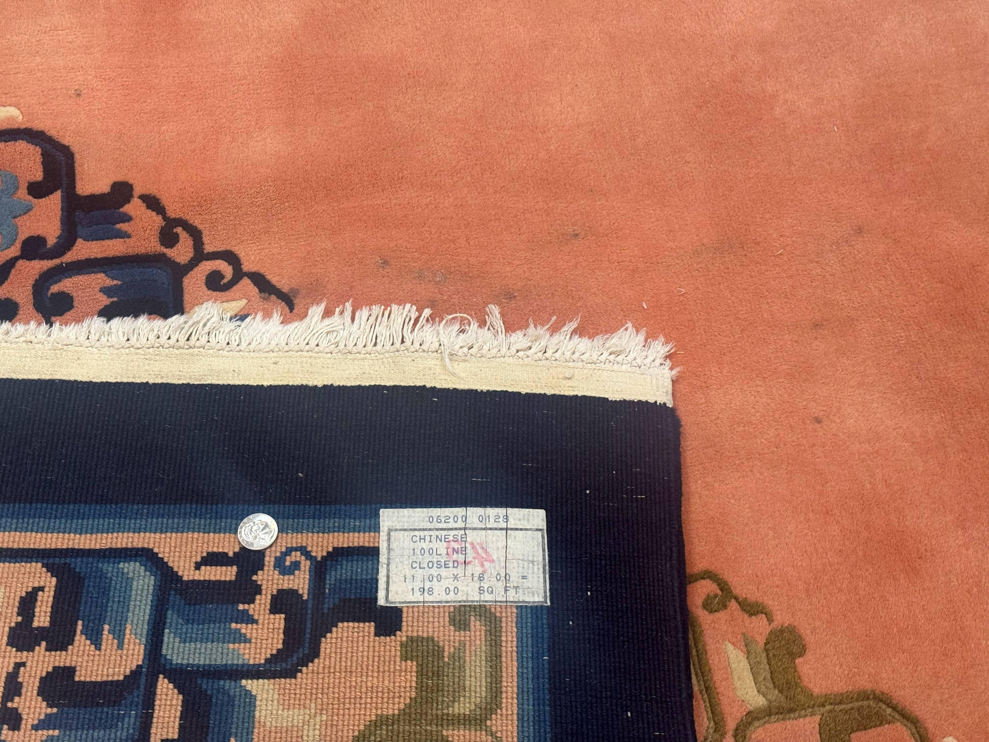 Chinese Wool Rug 11x18, Palace Sized Chinese Carpet, Peking Rug, Peach and Blue, Open Field, Simple Design, Art Deco Rug, Large Handmade Rug