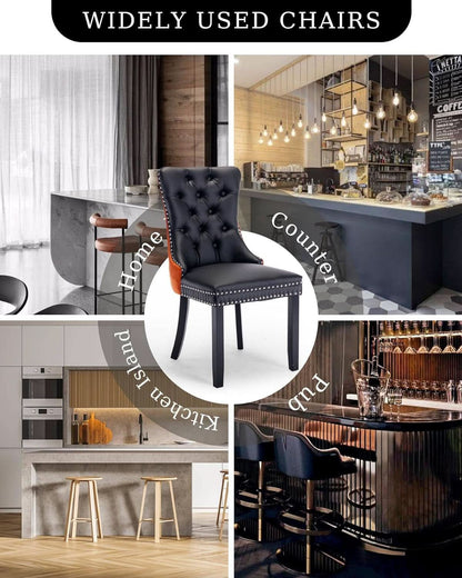 Leather Dining Chair Set Of 2 Tufted Black And Orange