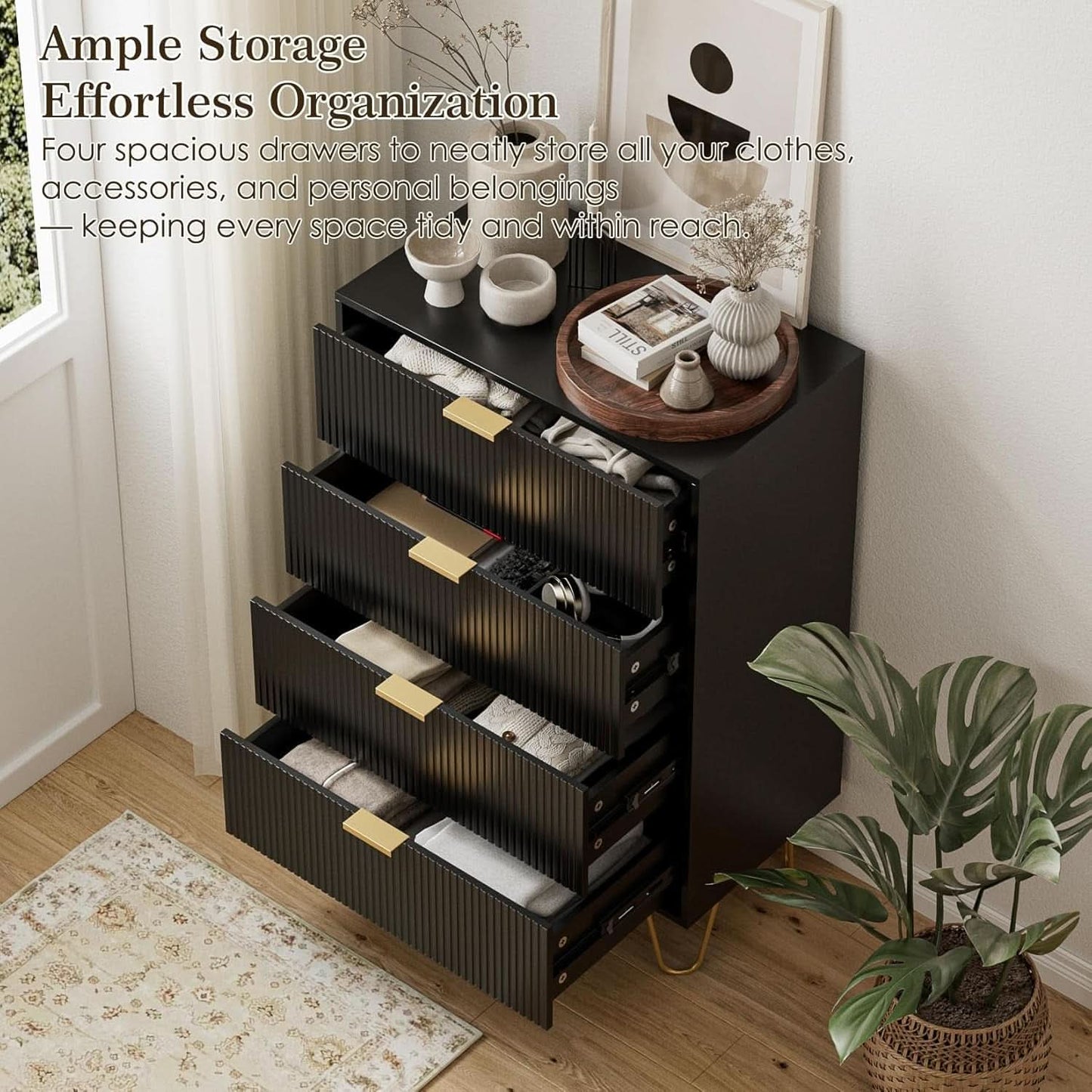Four Drawer Dresser With Industrial Metal Legs Black