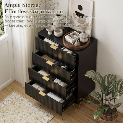 Four Drawer Dresser With Industrial Metal Legs Black