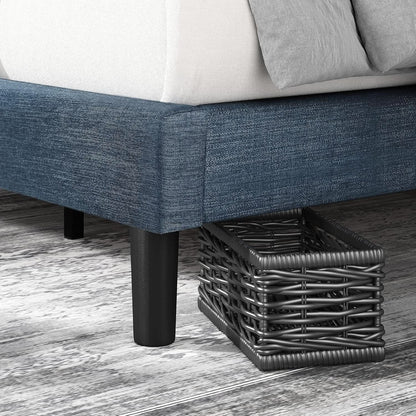 Omkaram Navy Upholstered Platform Bed Frame No Box Spring