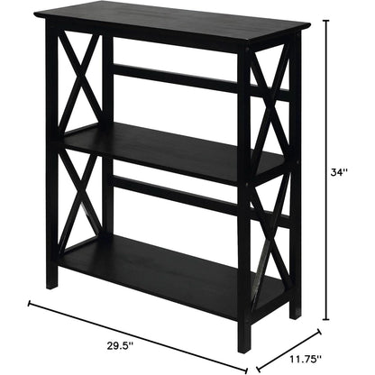 Montego 3 Shelf Bookcase Black Solid Wood Construction