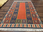 Turkish Kilim Rug 5x8, Flatweave Carpet, Handmade Bohemian Rug, Terracotta and Navy Blue
