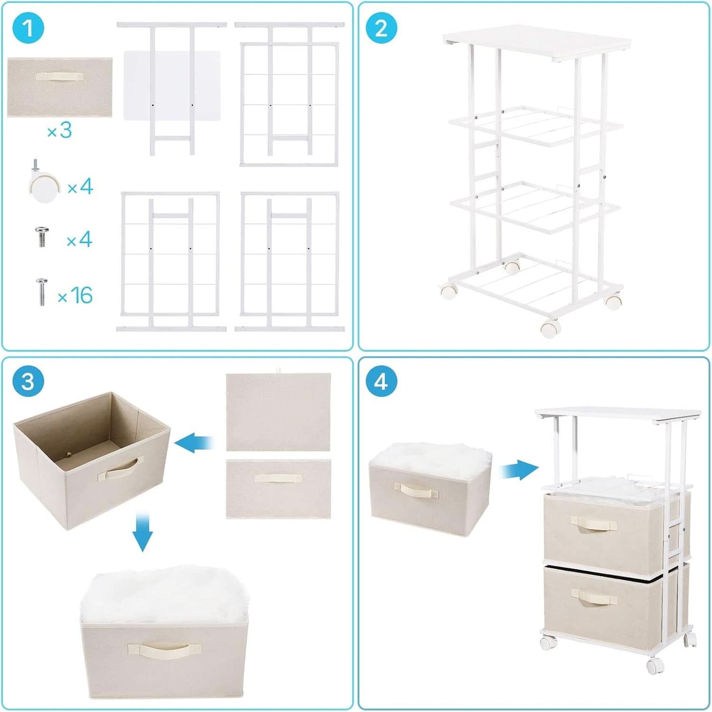 Beige Dresser Tower With 3 Drawers And Wood Top Fabric