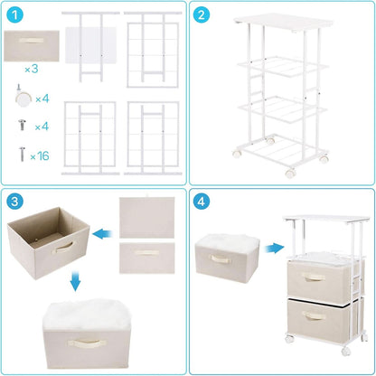 Beige Dresser Tower With 3 Drawers And Wood Top Fabric