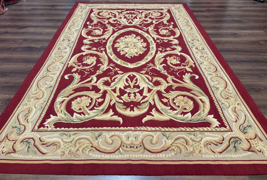 Burgundy Aubusson Rug 6x9, Vintage Wool Carpet