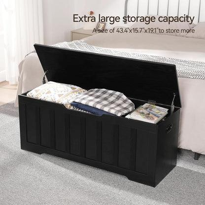 Black 47.2 Inches SolidWood Oversized Storage Bench