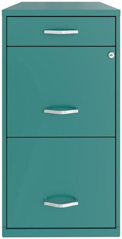 Turquoise Metal 3 Drawer Vertical Filing Cabinet Lockable 27.32 Inch Pre Assembled For Home Or Office