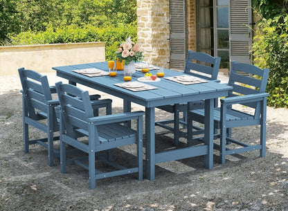 7 Piece Patio Dining Set Outdoor HDPE Table Blue Chairs