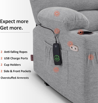 Power Lift Recliner Chair With Massage And Heat Grey Fabric