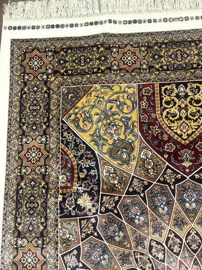 Turkish Silk Rug 4x6, Dome Design, Memluk Carpet, Bamboo Silk, New