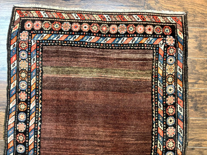 Antique Persian Rug 4x7, Sarab Tribal Wool Carpet, Brown and Multicolor, Handmade Wide Runner Rug 4 x 7, Open Field, Rainbow Border
