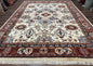 Indo Chinese Wool Rug 9x12, Ivory and Rust Red, Dragon Motifs