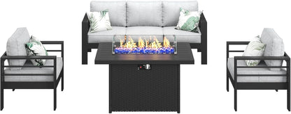 Aluminum Outdoor Patio Sectional Set With Fire Pit Table