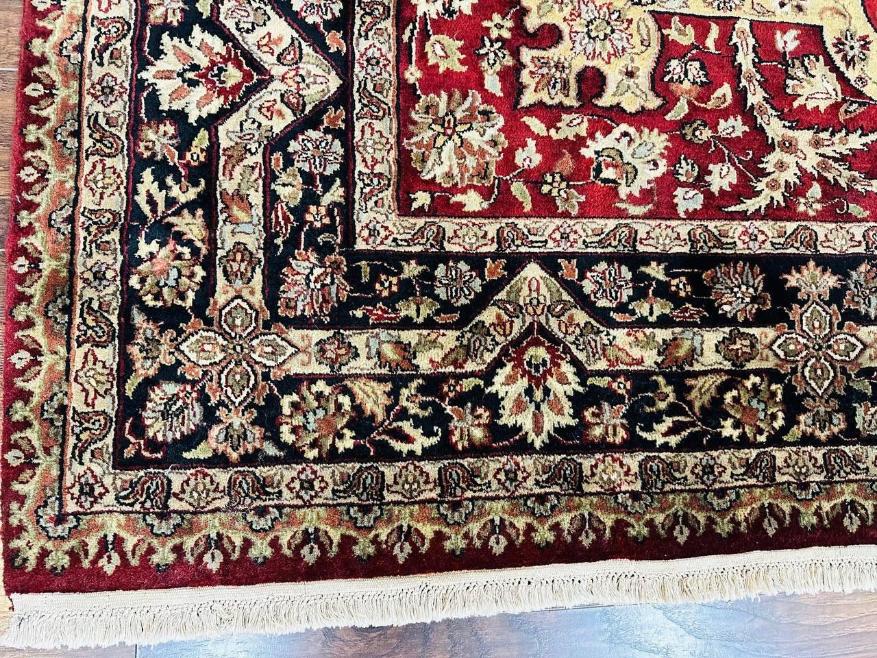 Indo Persian Rug 8x10, Red Vintage Wool Traditional Carpet, Floral, Handmade