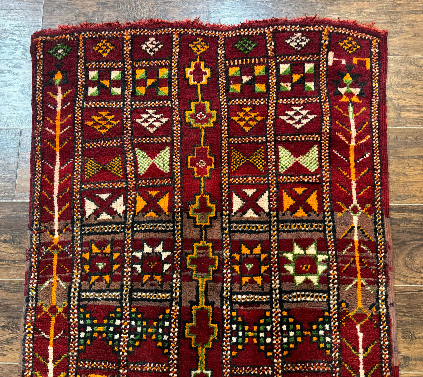 Moroccan Berber Tribal Rug 3x5, Geometric Area Rug, Red Orange Brown