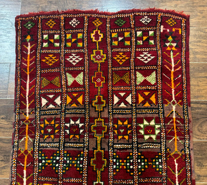 Moroccan Berber Tribal Rug 3x5, Geometric Area Rug, Red Orange Brown