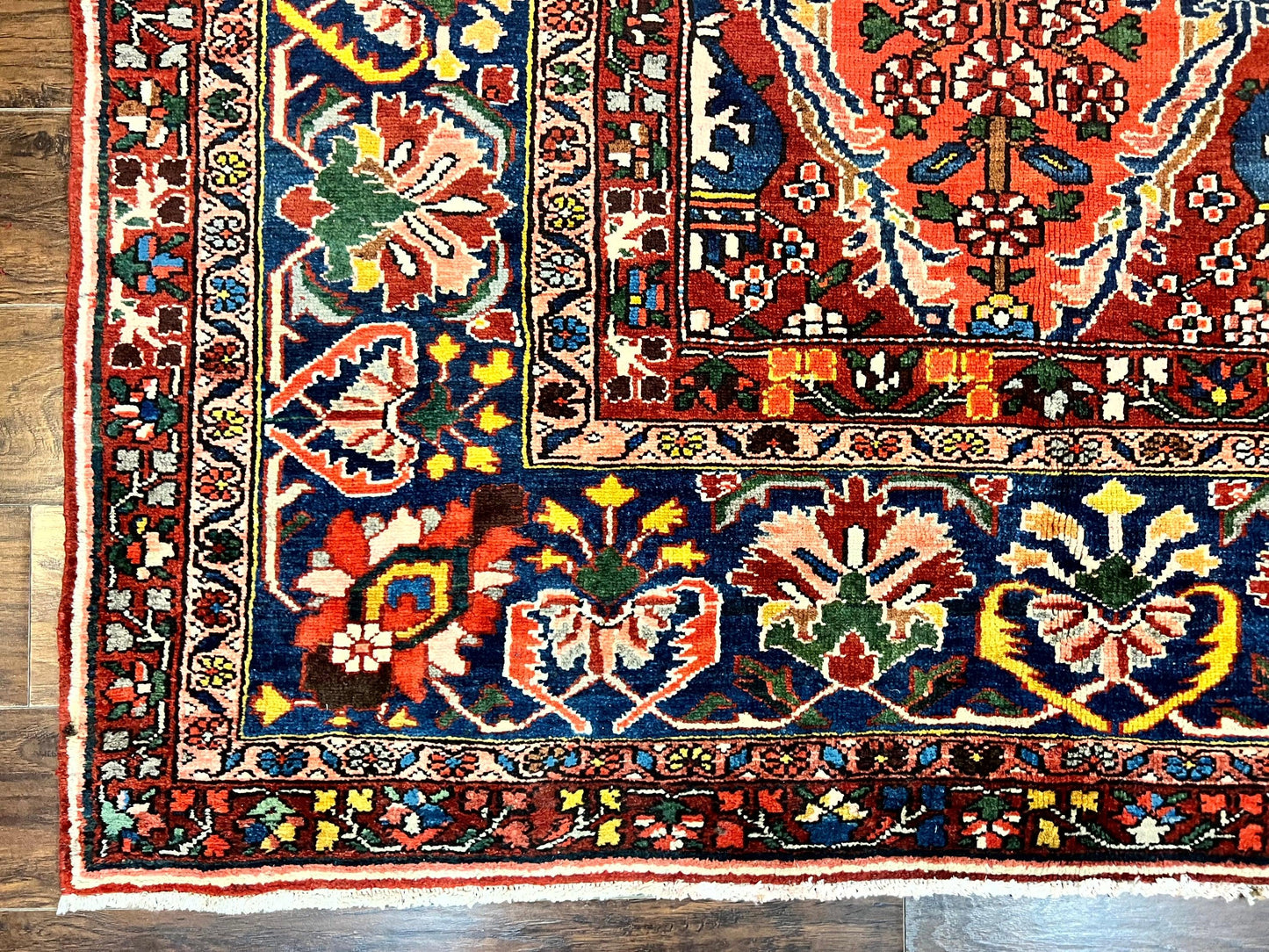 Large Persian Bakhtiari Rug 10x14, Rare Perisan Tribal Rug, Red Blue Ivory Multicolor, Hand Knotted, Semi Antique Carpet