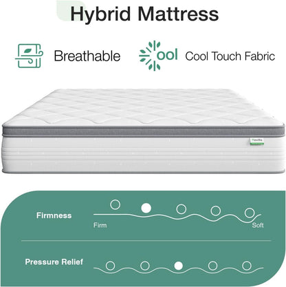 Queen Hybrid Mattress 12 Inch Soft Pillow Top Comfort